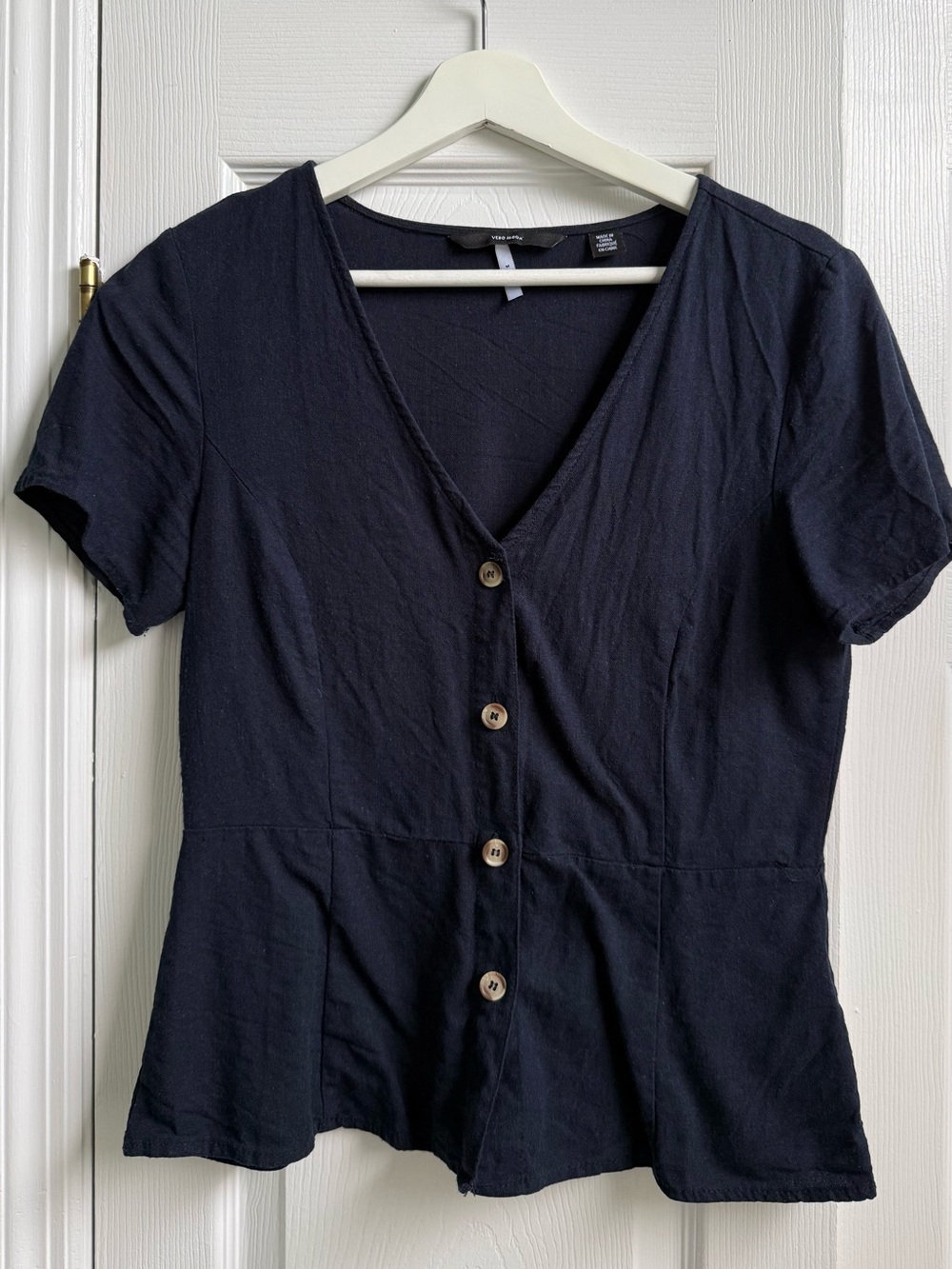 Vero Moda Navy Short-Sleeve Button-Front Peplum Top